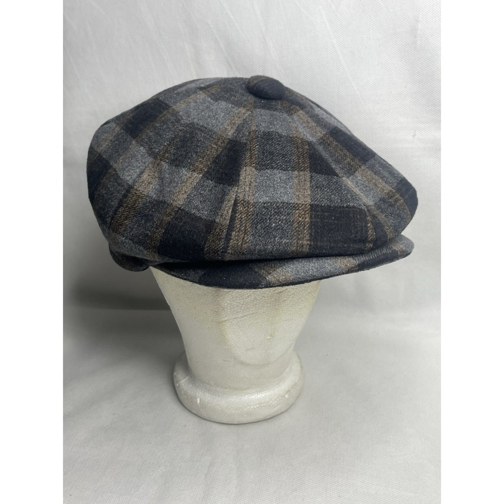 Epoch Hats Company Plaid Cabbie Cap Size Medium 100% Wool Gray Black Newsboy Hat